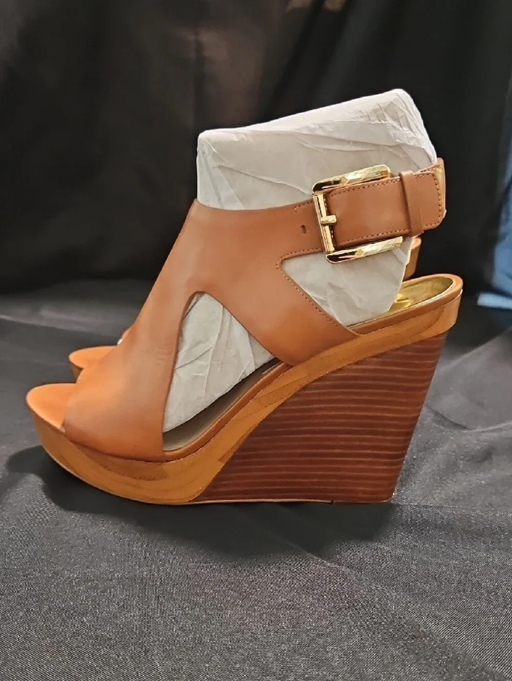 Michael Kors Tan Leather Platform Open-Toe Sandals